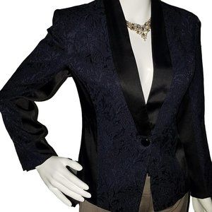 NWOT Cache Navy Jacquard BLK Satin Collar Jacket